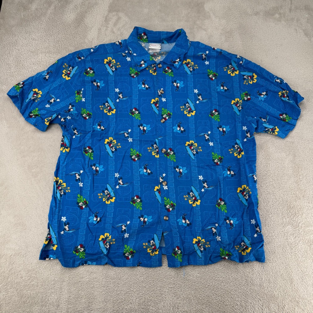 Disney Store Mens Mickey Mouse Hawaiian Shirt Large Blue Preowned Rayon Aloha